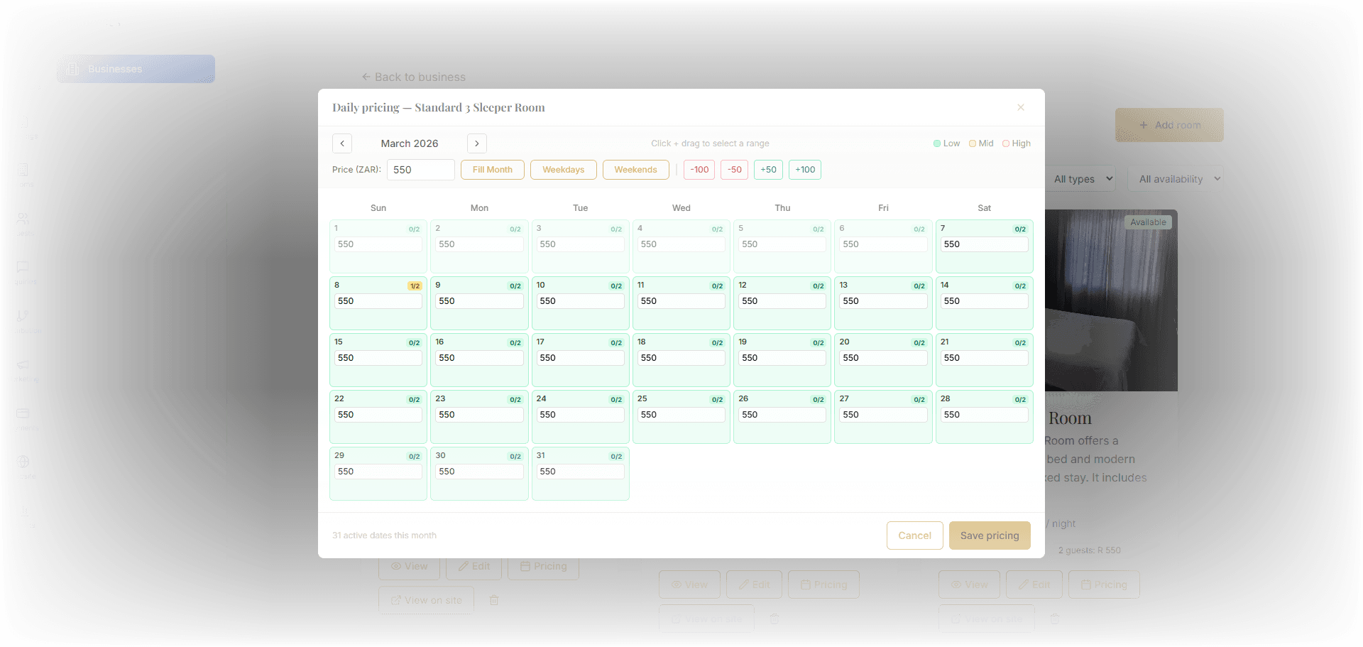 InslyStay pricing UI