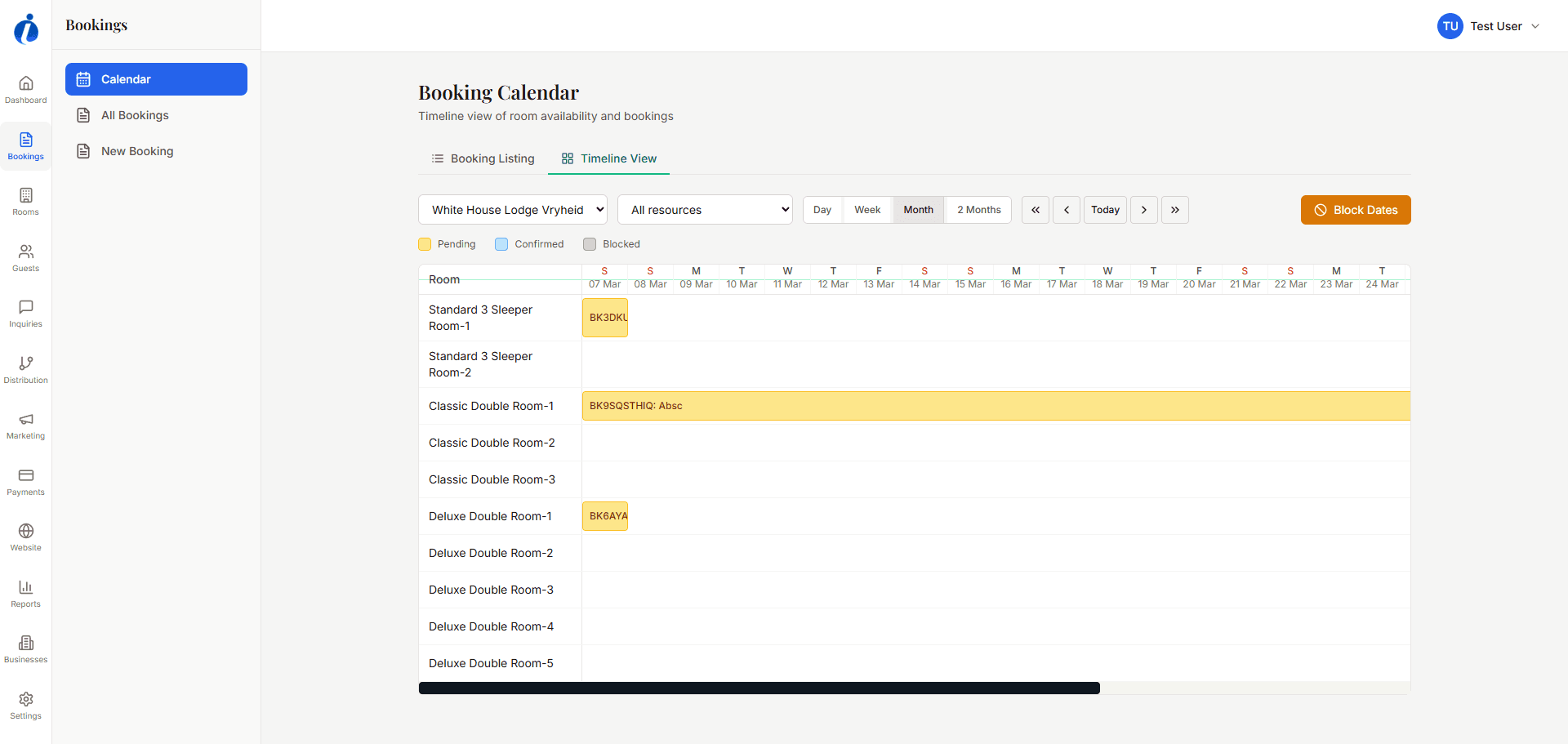 InslyStay booking calendar timeline view
